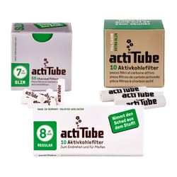 Uhlíkové filtry ActiTube – balení Regular 8 mm, Slim 7 mm a Extra Slim 6 mm