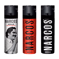 Zapalovače Narcos Design 2 – černý, červený a bílý Medellín; cena je za 1 kus