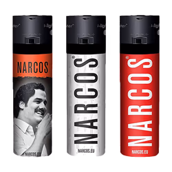 Zapalovače Narcos Design 3 – portrét, bílý a červený NARCOS; cena je za 1 kus