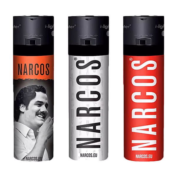 Zapalovače Narcos Design 3 – portrét, bílý a červený NARCOS; cena je za 1 kus