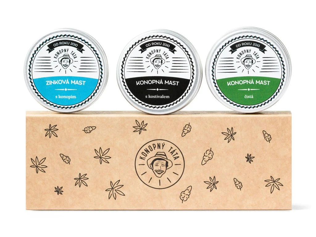 Trojbalení mastí Konopný táta 3 × 15 ml s dárkovou krabičkou
