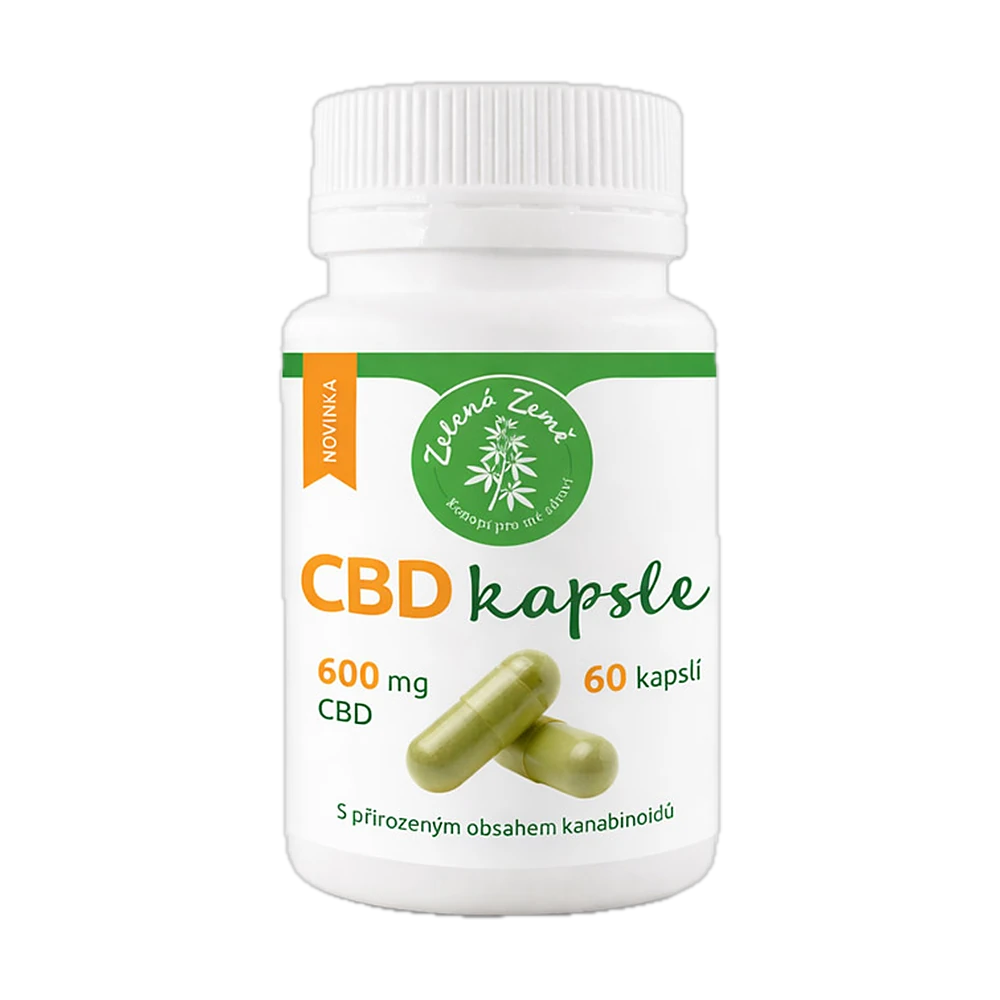 Dóza se 60 kapslemi CBD Zelená Země, 10 mg CBD v kusu